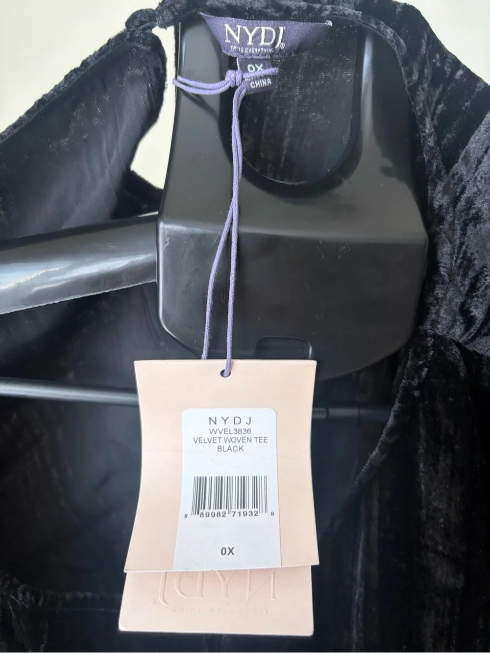 NWT NYDJ Black Crushed Velvet Woven Tee 0X - Luxe Basic